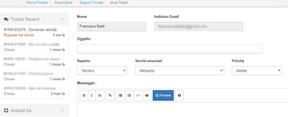 Servizio di Assistenza Clienti di Vhosting