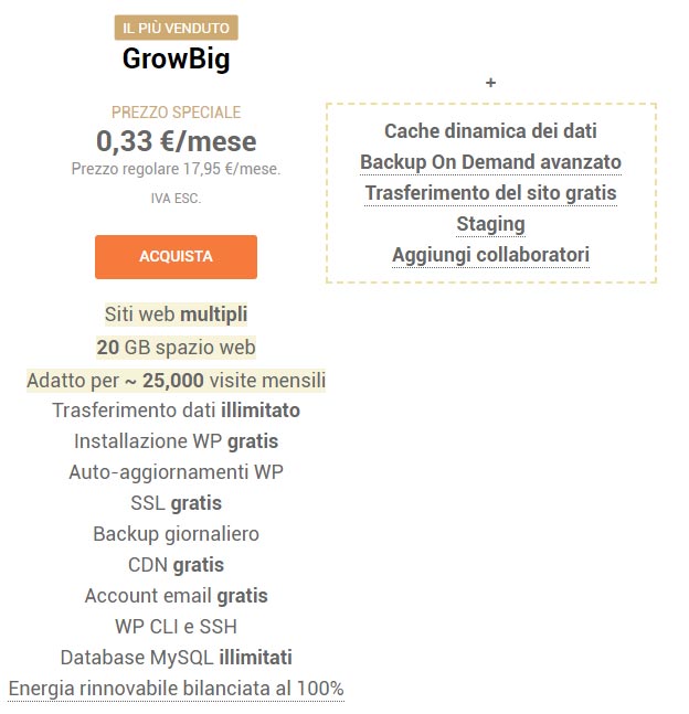 prezzi e tariffe del Piano GrowBig siteground hosting