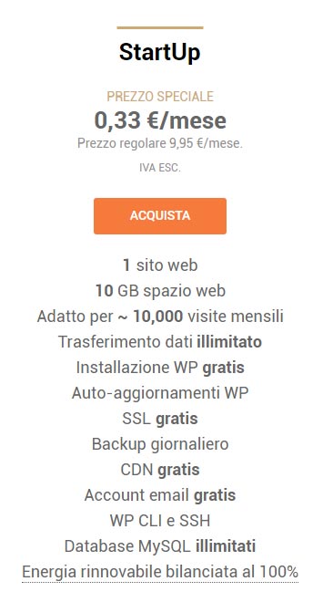 prezzi e tariffe del Piano Start Up siteground hosting