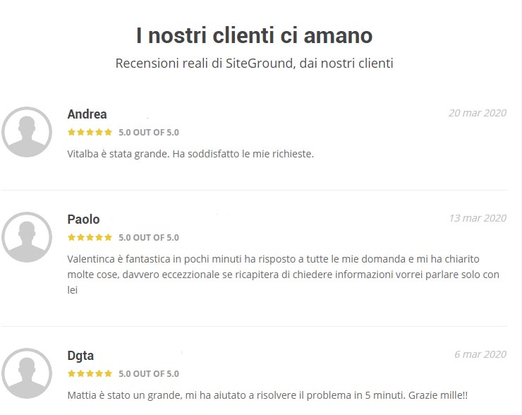 recensioni e opinioni clienti siteground hosting