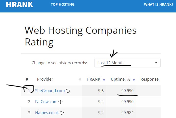 Eccellente Uptime di siteground