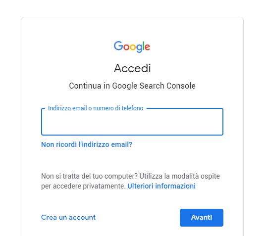 Google Search Console login