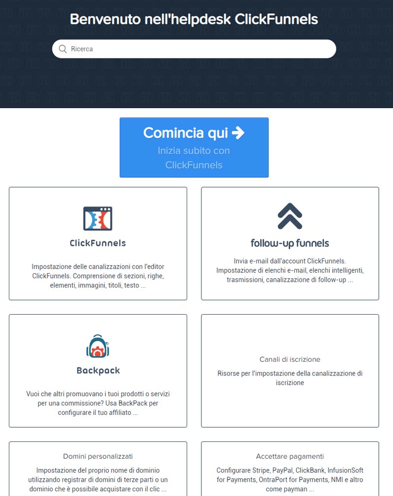Assistenza clienti e guide a Clickfunnels in italiano