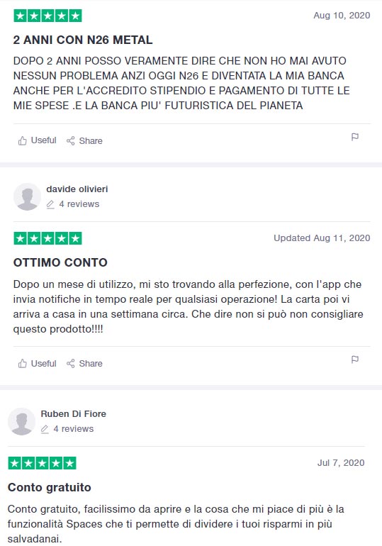 N26 Recensioni e Opinioni trustpilot
